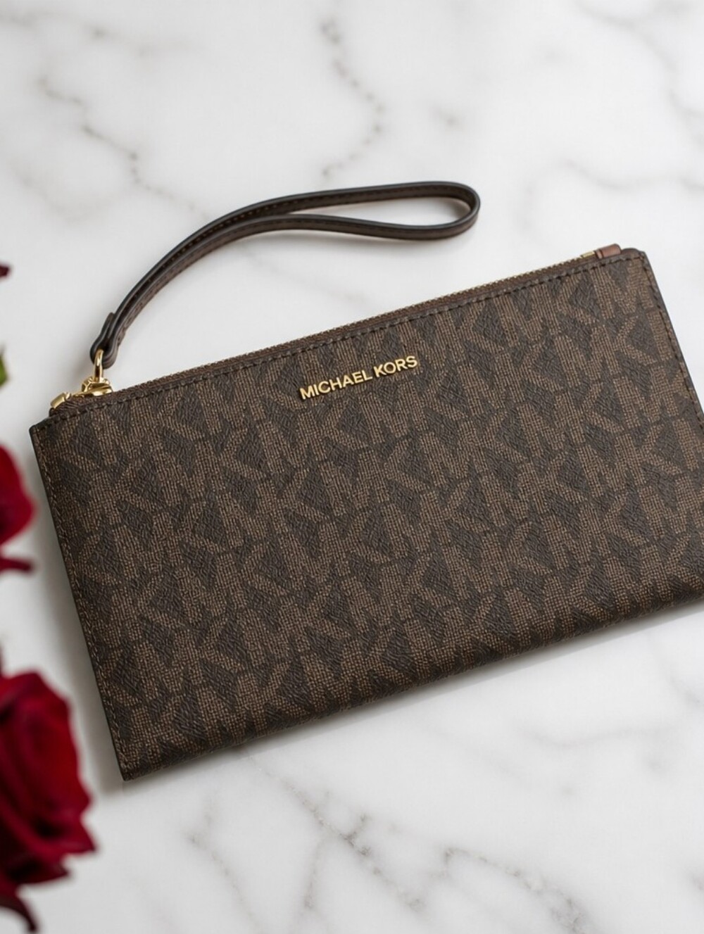 Michael Kors Brown Logo Wristlet Clutch